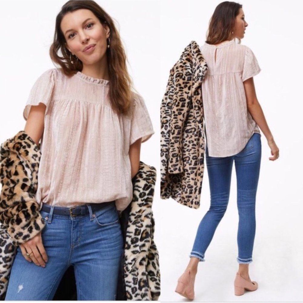 LOFT Crushed Velvet Ruffle Top